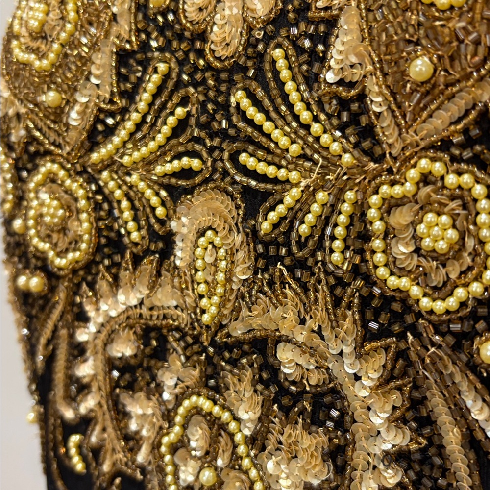 Adrianna Papell sz 12 black 100% silk evening dress with gold sequins and beads - Picture 7 of 14